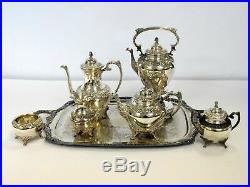7 Piece Rogers Bros Tea Set 1847 Heritage Silverplate w Waiter Tray Floral Motif