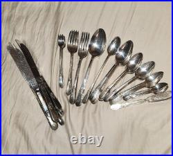 81 pc Rogers Brothers Silver Plate Adoration With K ENGRAVED