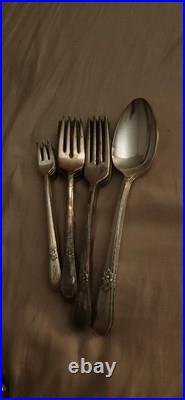 81 pc Rogers Brothers Silver Plate Adoration With K ENGRAVED