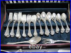 84 Piece FB Rogers Silver Plate American Chippendale Flatware Set Wood Case