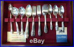 92 Pc 1847 Rogers Bros First Love Silverplate Flatware Set for 12 With Case
