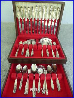 99 Pc Silverware Rogers Bros Silverplate, Exquisite Floral Reinforced Plate +Box