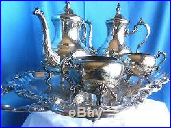 9F. B. Rogers Victorian Style Silverplate Tea & Coffee Service Set & Serving Tray