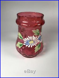 9.25 Cranberry Enamel Daisy Decor Pickle Castor with Rogers Smith Silver-Plate
