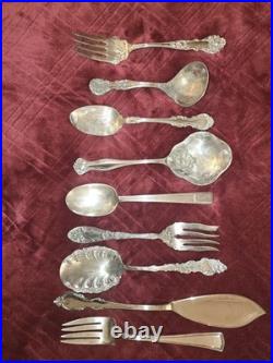 9 Pc Hostess Serving Peices Assorted Silver Plate Spoons Forks Etc polished