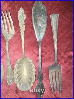 9 Pc Hostess Serving Peices Assorted Silver Plate Spoons Forks Etc polished