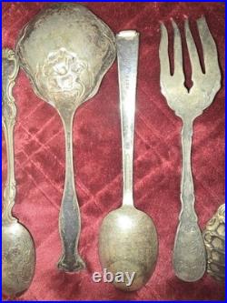 9 Pc Hostess Serving Peices Assorted Silver Plate Spoons Forks Etc polished