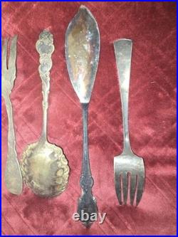 9 Pc Hostess Serving Peices Assorted Silver Plate Spoons Forks Etc polished