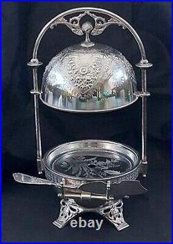 ANTIQUE Meriden Britannia SILVERPLATE FIGURAL ROLL TOP BUTTER DISH