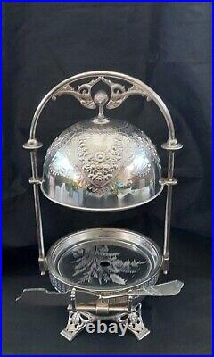 ANTIQUE Meriden Britannia SILVERPLATE FIGURAL ROLL TOP BUTTER DISH