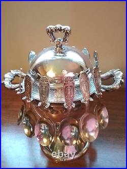 ANTIQUE NEW AMSTERDAM QUADRUPLE SILVER PLATE SUGAR BOWL With12 ROGERS BIRTH SPOONS