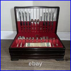 AUTHENTIC WM ROGERS SILVERPLATED 66 PIECE DINNER SET FLATWARE SILVERWARE with Case