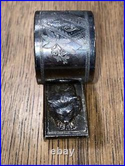 Antique 1800s Rogers & Bros. LION Figural Silverplate Napkin Ring Holder