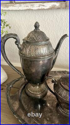 Antique 1847 Rogers Bros Silver plate Tea Set, 1933 Marquise pattern