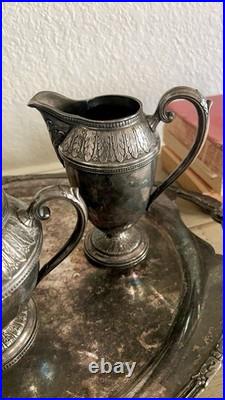 Antique 1847 Rogers Bros Silver plate Tea Set, 1933 Marquise pattern