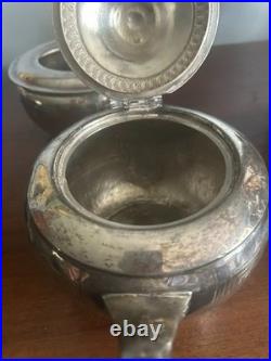 Antique 1862 Meriden Etched Quadruple Silver plate Family Tea Set 7 Pieces