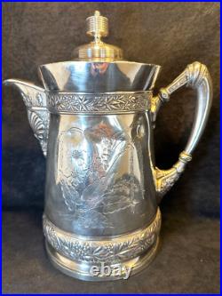 Antique 1868 Rogers & Smith Co. Engraved Silver Plate Insulated Pitcher