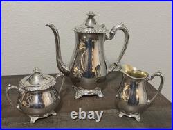 Antique 1881 Rogers Glenrose Silverplate Tea Pot, Creamer, Sugar Bowl Set 1920's