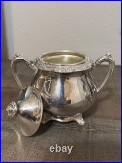 Antique 1881 Rogers Glenrose Silverplate Tea Pot, Creamer, Sugar Bowl Set 1920's