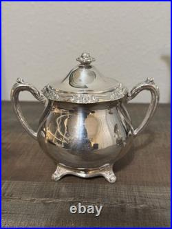 Antique 1881 Rogers Glenrose Silverplate Tea Pot, Creamer, Sugar Bowl Set 1920's
