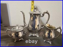 Antique 1881 Rogers Glenrose Silverplate Tea Pot, Creamer, Sugar Bowl Set 1920's