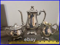 Antique 1881 Rogers Glenrose Silverplate Tea Pot, Creamer, Sugar Bowl Set 1920's