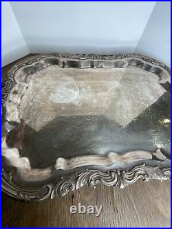 Antique 1883 Silver Company Old English Footed Waiter Serving Plate Tray Platter