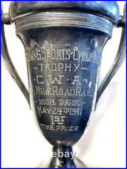 Antique 1941 BICYCLE Cycling 25 Mile Road Race Wm. Rogers TROPHY Silver Plate