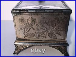 Antique 19th century very ornate silver plate jewelry trinket box Rogers Smith