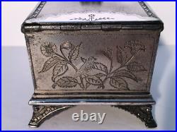 Antique 19th century very ornate silver plate jewelry trinket box Rogers Smith