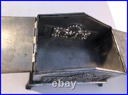Antique 19th century very ornate silver plate jewelry trinket box Rogers Smith