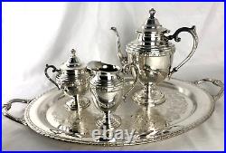 Antique 4pc Rogers Bros Mfg Co Silver Plate Tea Coffee Service Set withButler Tray