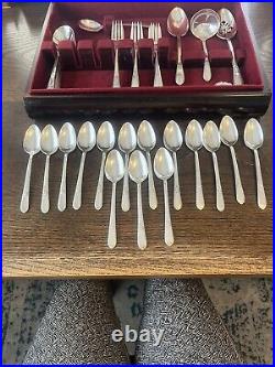 Antique 61 Pc 1847 Rogers Bros IS Adoration Pattern, Silverplate Flatware & Box