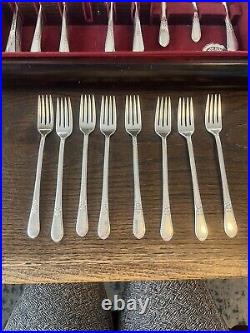 Antique 61 Pc 1847 Rogers Bros IS Adoration Pattern, Silverplate Flatware & Box