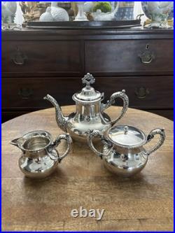 Antique American Roger's Special Quadruple Plate Silver-plate Repousse Tea Set