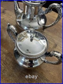 Antique American Roger's Special Quadruple Plate Silver-plate Repousse Tea Set
