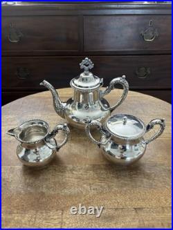 Antique American Roger's Special Quadruple Plate Silver-plate Repousse Tea Set