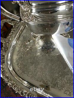 Antique American Silver-plate Breakfast Set with5 Pieces 2 handled Tray Roger Bros