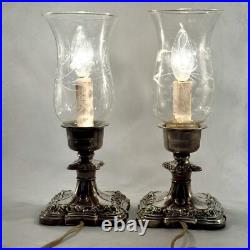 Antique Cephas B Rogers Silver Plate Electric Hurricane Mantle Lamps Victorian