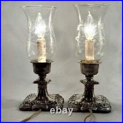 Antique Cephas B Rogers Silver Plate Electric Hurricane Mantle Lamps Victorian