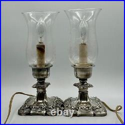 Antique Cephas B Rogers Silver Plate Electric Hurricane Mantle Lamps Victorian