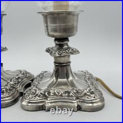 Antique Cephas B Rogers Silver Plate Electric Hurricane Mantle Lamps Victorian