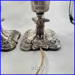 Antique Cephas B Rogers Silver Plate Electric Hurricane Mantle Lamps Victorian