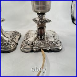 Antique Cephas B Rogers Silver Plate Electric Hurricane Mantle Lamps Victorian