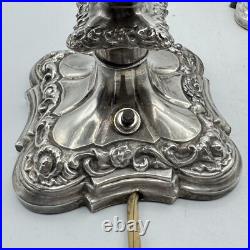 Antique Cephas B Rogers Silver Plate Electric Hurricane Mantle Lamps Victorian