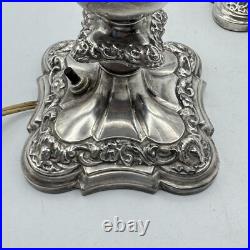 Antique Cephas B Rogers Silver Plate Electric Hurricane Mantle Lamps Victorian