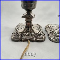 Antique Cephas B Rogers Silver Plate Electric Hurricane Mantle Lamps Victorian
