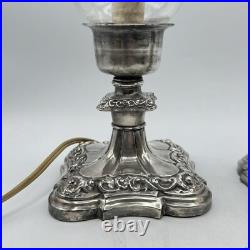 Antique Cephas B Rogers Silver Plate Electric Hurricane Mantle Lamps Victorian