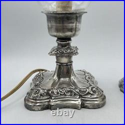 Antique Cephas B Rogers Silver Plate Electric Hurricane Mantle Lamps Victorian