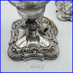 Antique Cephas B Rogers Silver Plate Electric Hurricane Mantle Lamps Victorian
